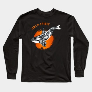 Orca Killer Whale Spirit Orange Tribal Sun Tattoo Ink Long Sleeve T-Shirt